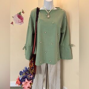 Yellow! Metallic green pearl embroidered top/blouse tunic! L sz